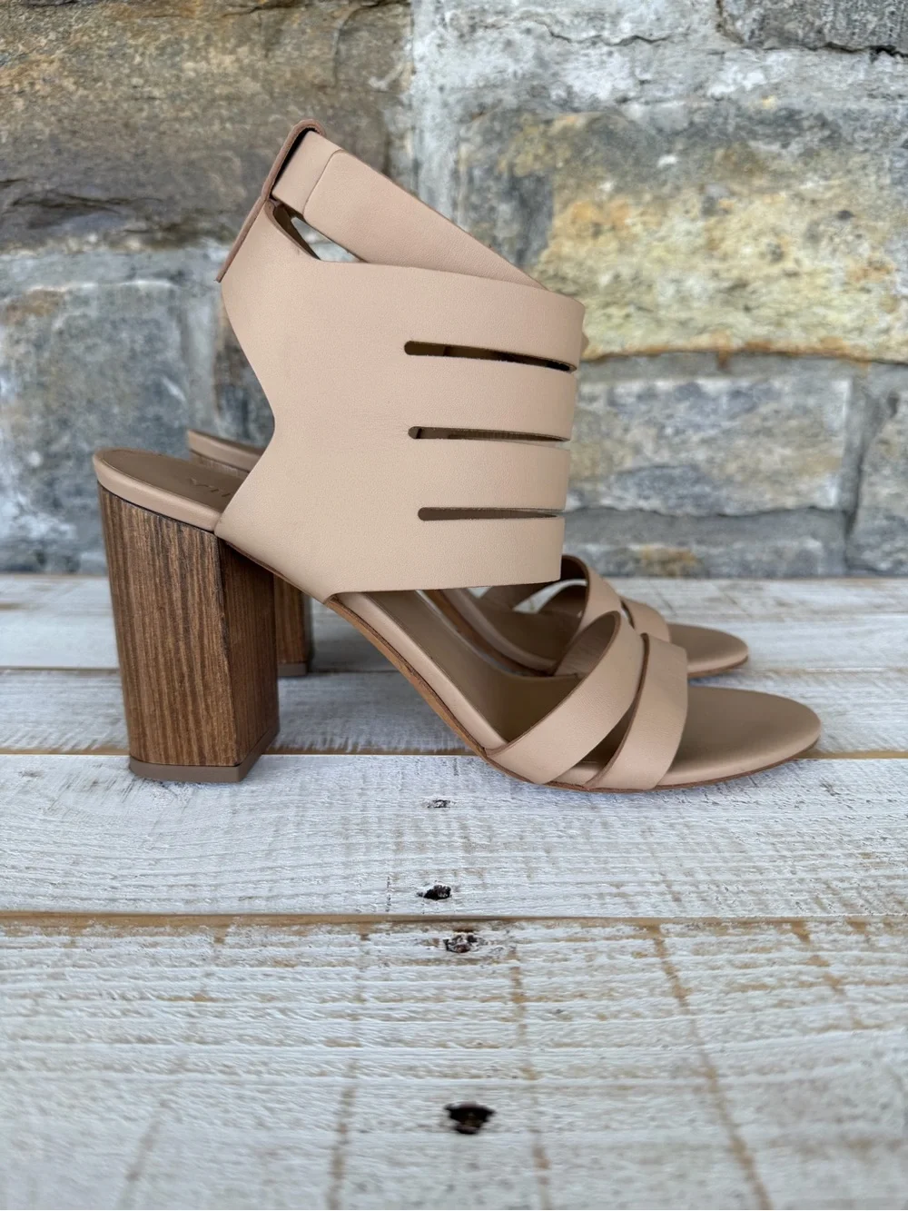 Vince Beige/Tan Strappy Cutout High Heel Sandals